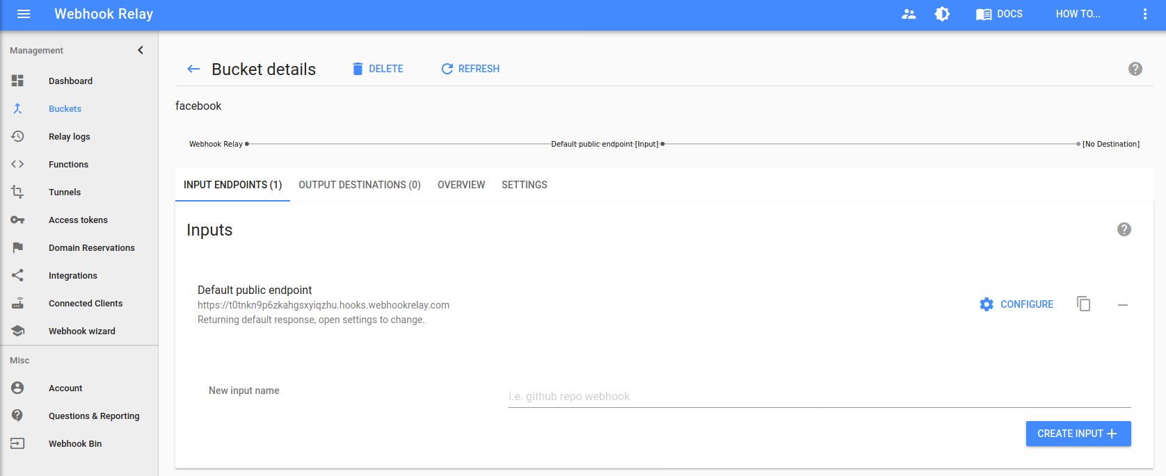 Creating Webhook Relay bucket