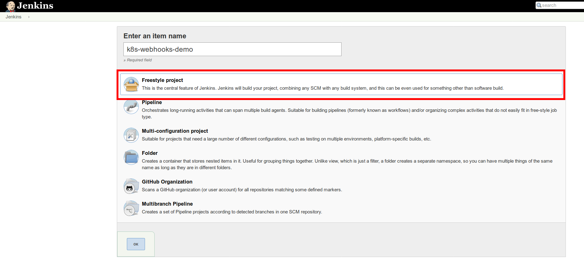 Jenkins freestyle project
