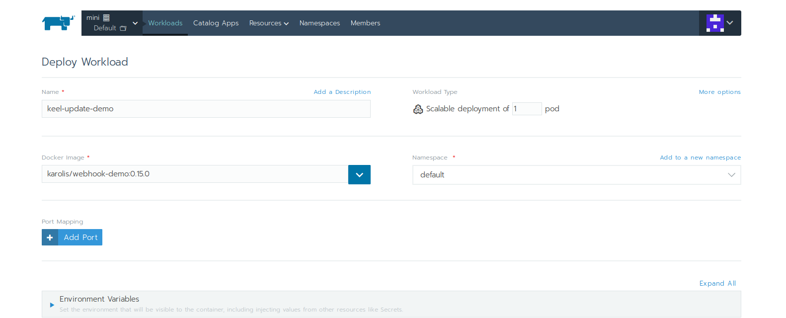 Rancher configure app