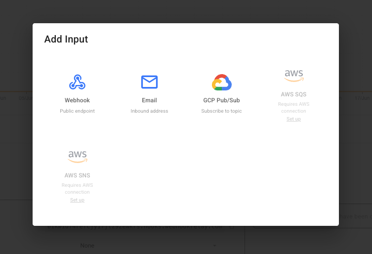 Creating an email input on a bucket in the Webhook Relay dashboard