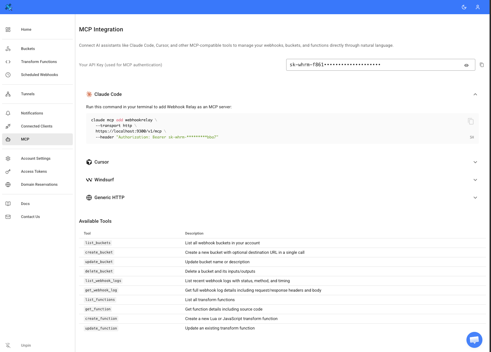 Webhook Relay MCP configuration