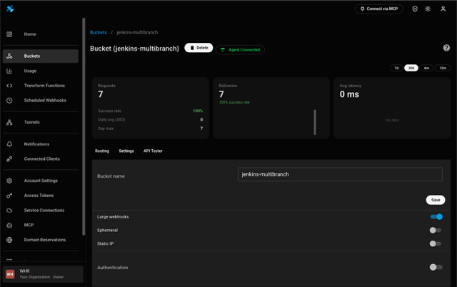 Bucket settings with Large webhooks enabled