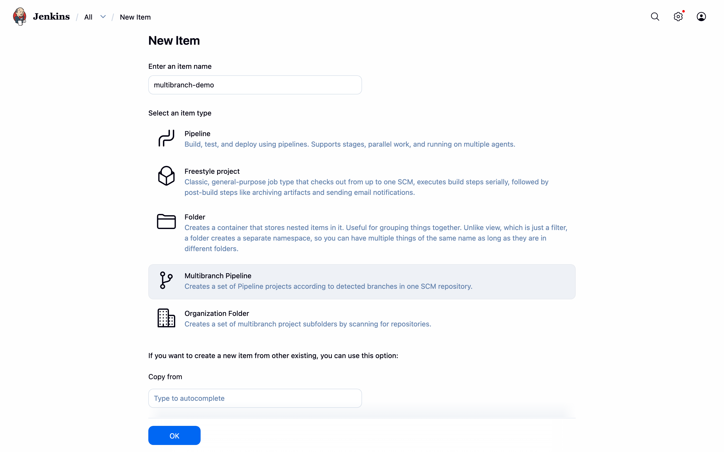 New Item — Multibranch Pipeline