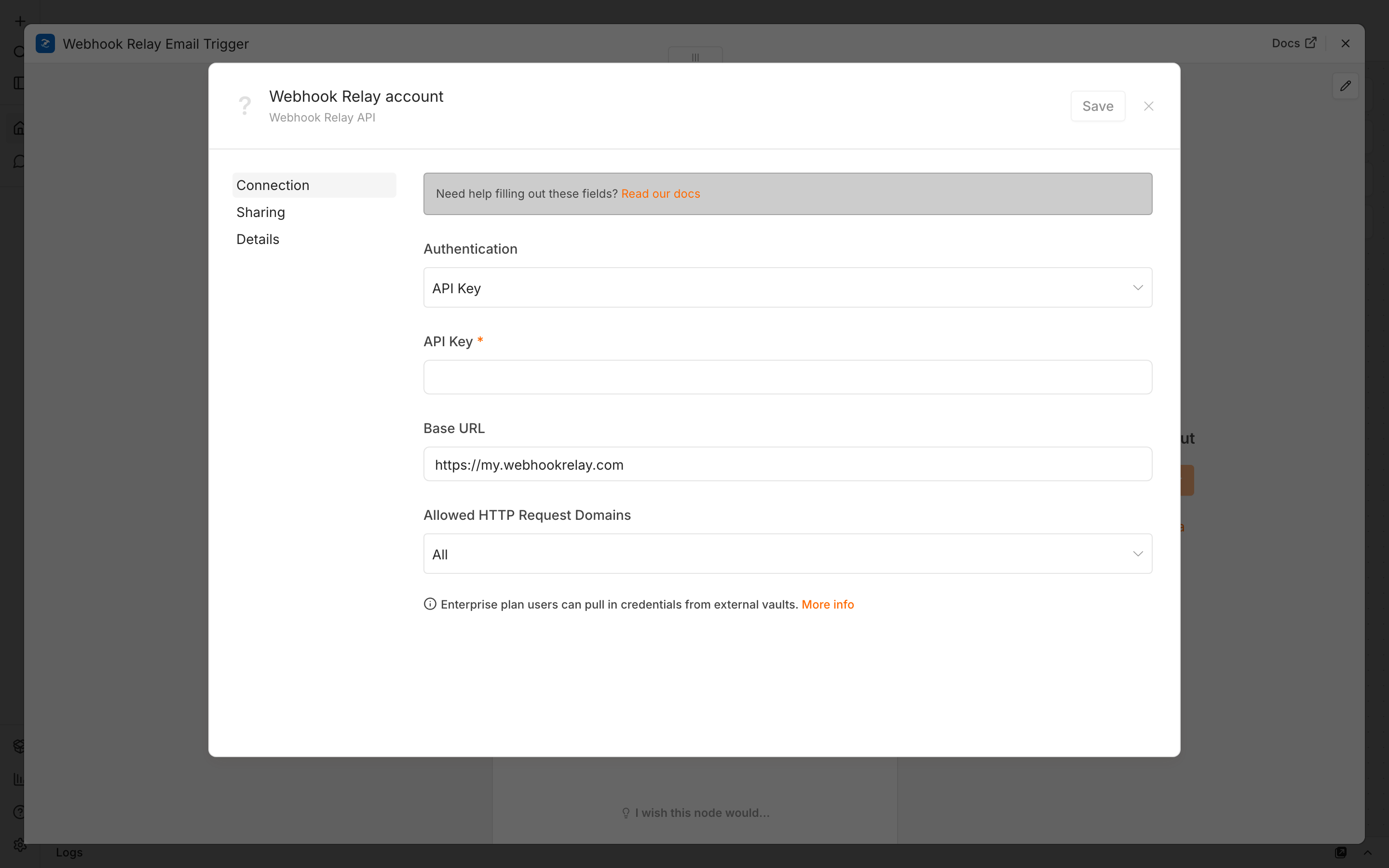 Webhook Relay API credential in n8n