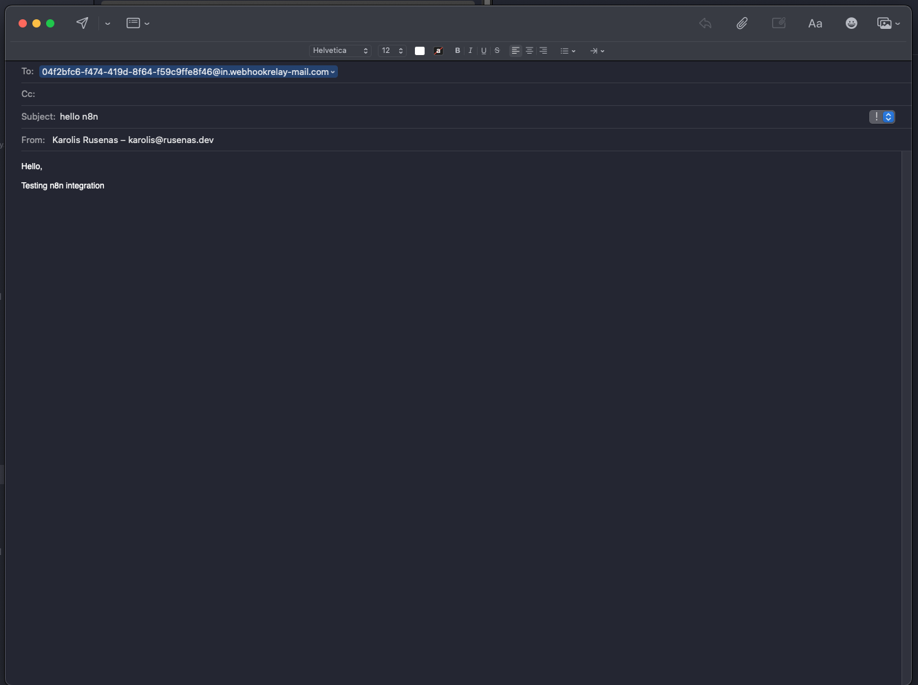 Sending a test email to the Webhook Relay inbound address